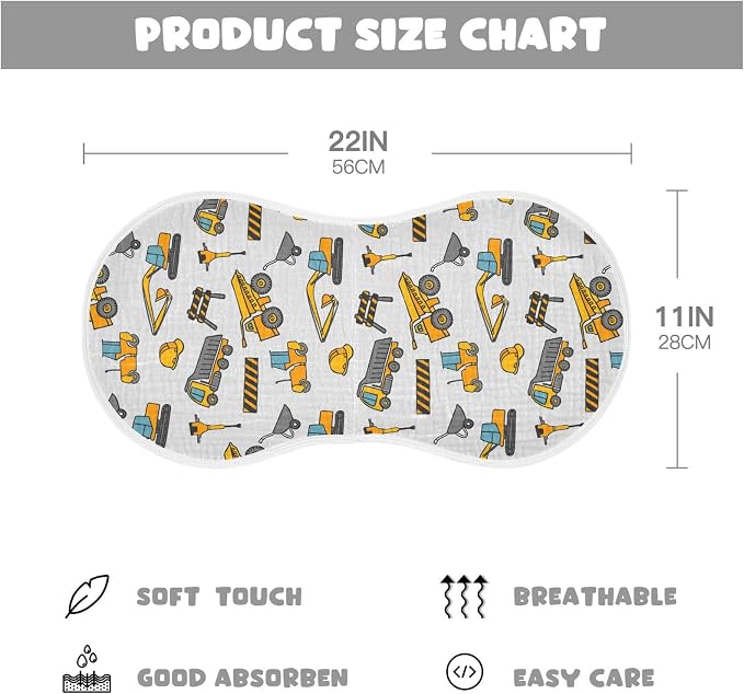 vvfelixl Construction Truck Pattern Burp Cloths for Baby Boy Girls Baby Washcloths Burp Rags 1 Pack