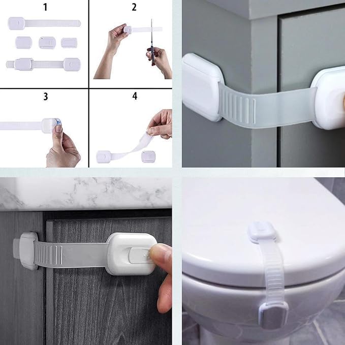 Baby Safety Cabinet Locks, 6 Packs Adjustable Childproof Straps with Adhesive for Dresser Drawer Cupboard Doors Closet Oven Refrigerator Fridge