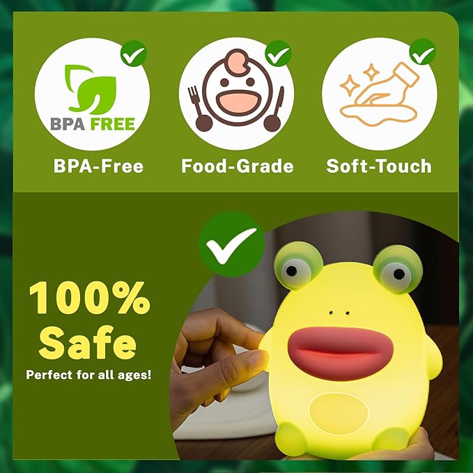 AVEKI Frog Night Light, Cute Big Mouth Frog Lamp Gifts for Boys and Girls, Rechargeable Touch Nursery Night Light for Baby Toddler, Portable Cordless Silicone Animal Lamp for Bedroom Table Desk