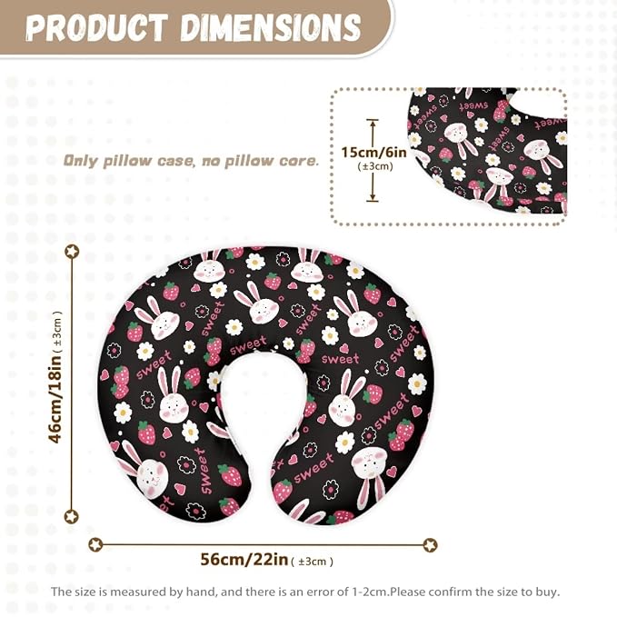 Strawberry Rabbit Nursing Pillow Cover, Washable & Breathable Nursing Pillow Case for Newborn Breastfeeding Pillow Slipcover for Baby Boys & Girls