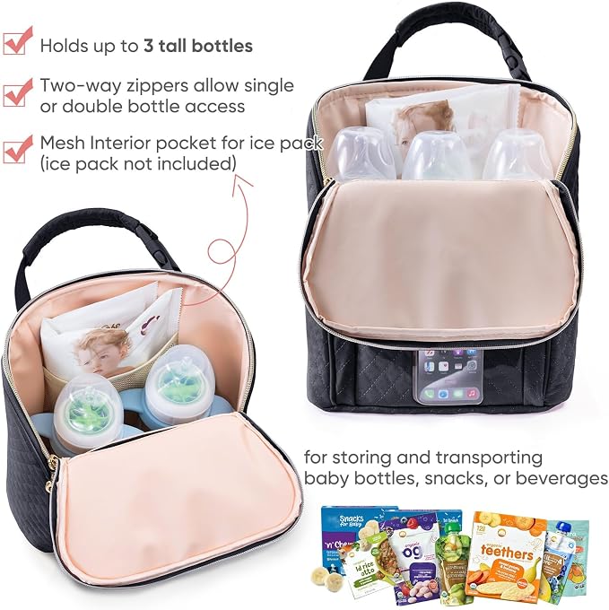 SFYBYHEART Breastmilk Cooler Travel Bag for 3 Baby Bottles Up to 9 Ounce - Insulated Bottle bag for Daycare - Breastmilk Storage Bag - Bottle Cooler Bag