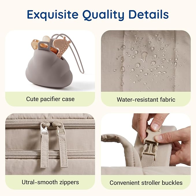 mommore Diaper Bag Backpack, Baby Bag with Waterproof Changing Pad and Stroller Straps for Toddler, Diaper Backpack for Mom Dads with Insulated Pockets & Pacifier Case, Baby Essential, Checkered Khaki
