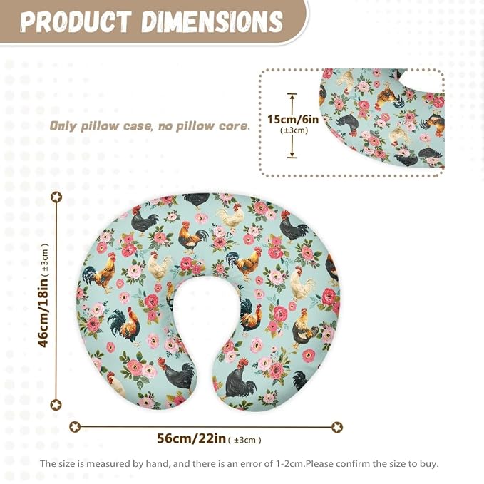 Rooster Chicken Flowers Breastfeeding Pillowcase for Newborn Lightweight Keep Off Smudges Fabric Bottle and Breastfeeding Removable Nursing Pillow Cover for Boys Girls Christmas Gift