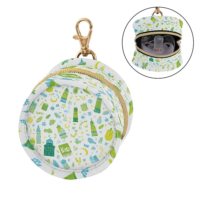 Pacifier Holder with Clip Pacifier Case for Diaper Bag Round Baby Pacifier Pouch Box Bag Portable Eid Mosques Moon Light Green