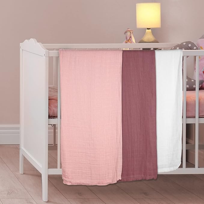 Baby Swaddle Blanket - Soft Cotton Swaddling Blankets Wrap for Unisex Baby, Gender Neutral Newborn Blanket or Receiving Blankets - Large 47 x 47 inches Silky Baby Swaddles (Puple,Pink,White)