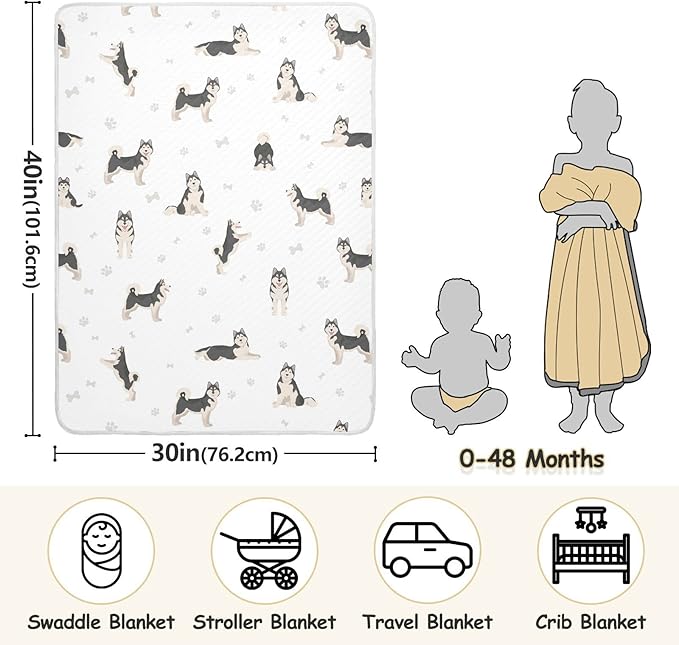 Ollabaky Malamute Dogs Baby Blanket for Boys Girls Cotton Throw Blanket Swaddle Blanket for Crib Stroller Nursery Receiving Blanket Infant Toddler Unisex 30"x40"