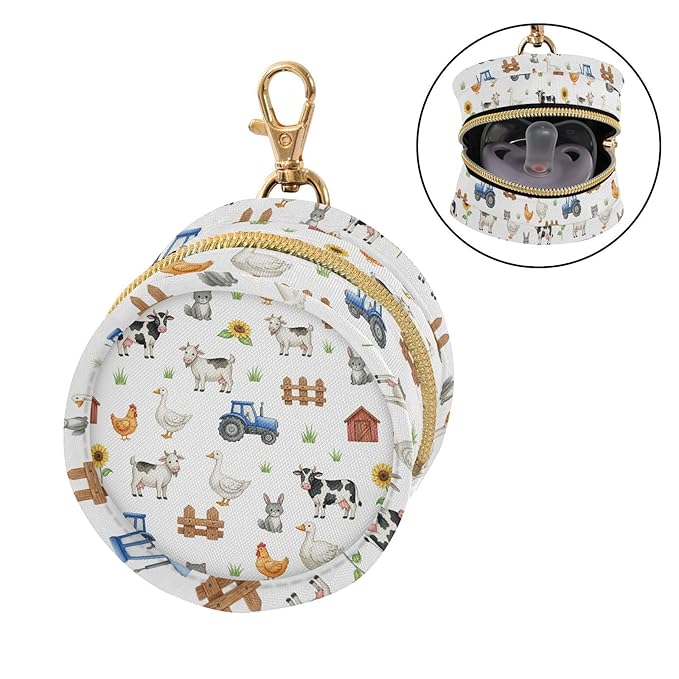 Farm Animals Tractors Baby Pacifier Holder Case with Clip Portable Pacifier Storage Organizer Round Container Pouch Box Fits Diaper Bag Stroller Purse