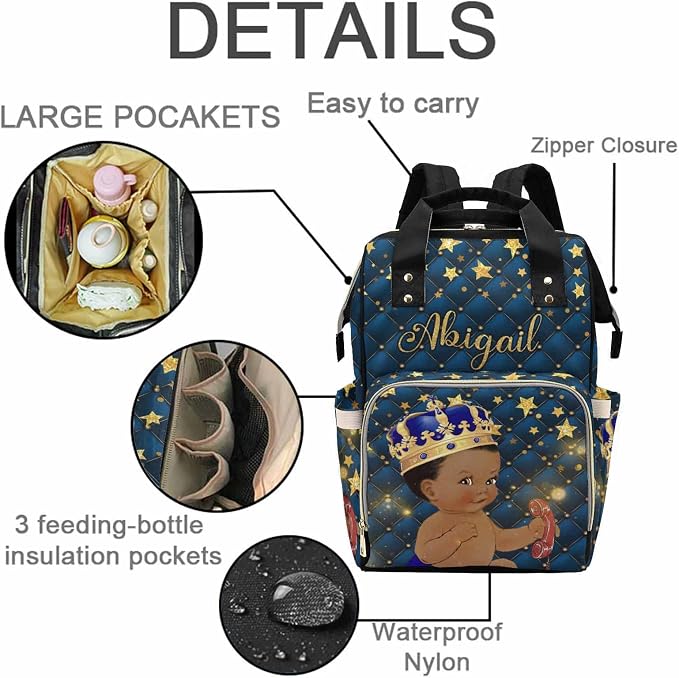 M YESCUSTOM Custom Prince Mommy Backpack Personalized Blue Diaper Bag with Pentagram Customized Travel Gift for Women