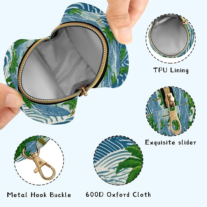 Pacifier Holder with Clip Pacifier Case for Diaper Bag Round Baby Pacifier Pouch Box Bag Portable Blue Waves and Green Tropical Coconut Trees01