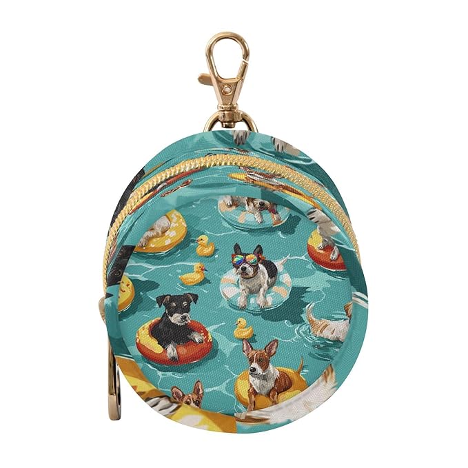 Pacifier Holder with Clip Pacifier Case for Diaper Bag Round Baby Pacifier Pouch Box Bag Portable Teal Swimming Pool Dogs and Ducks
