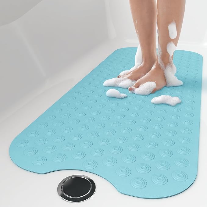 OTHWAY No Suction Cup Bath Mat: 39x16 inch Extra Long Bathmat?‚Perfect for Refinished or Ordinary Bath Tubs?‚Made of Nature Rubber?‚a Blessing for The Elderly and Children (Lake Blue)