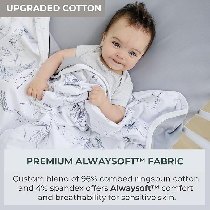 Pobibaby Premium 3-Layer Baby and Toddler Blanket ??Ultra-Soft Cotton Blend, Breathable Baby Blankets for Boys & Girls, 50''x50'' Soft Blanket, Neutral Design (Explore Monochrome)