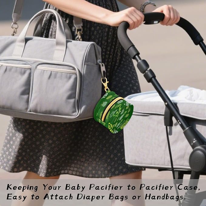 Pacifier Holder with Clip Pacifier Case for Diaper Bag Round Baby Pacifier Pouch Box Bag Portable Green Pineapple