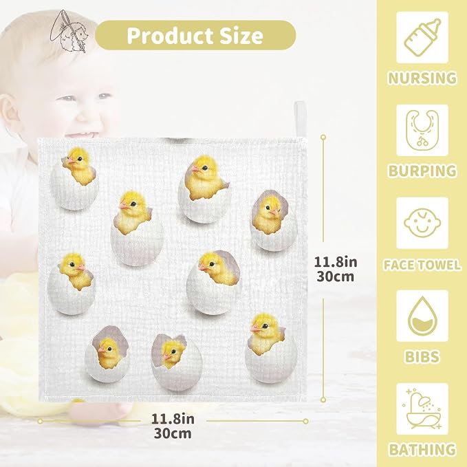 vvfelixl Yellow Chick Egg Baby Burp Cloths Baby Muslin Washcloths for Boys Girls Cotton Babys Face Towel for Newborn Infants Soft and Absorbent 11.8 X 11.8 in, 5 Pack