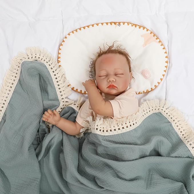 Cotton Muslin Baby Blanket with Tassel,Fox Lovey Security Blanket,Soft Breathable Nursery Decor,Nursing Cover for Newborn Infant Toddler 47"x47"(Dark Green)