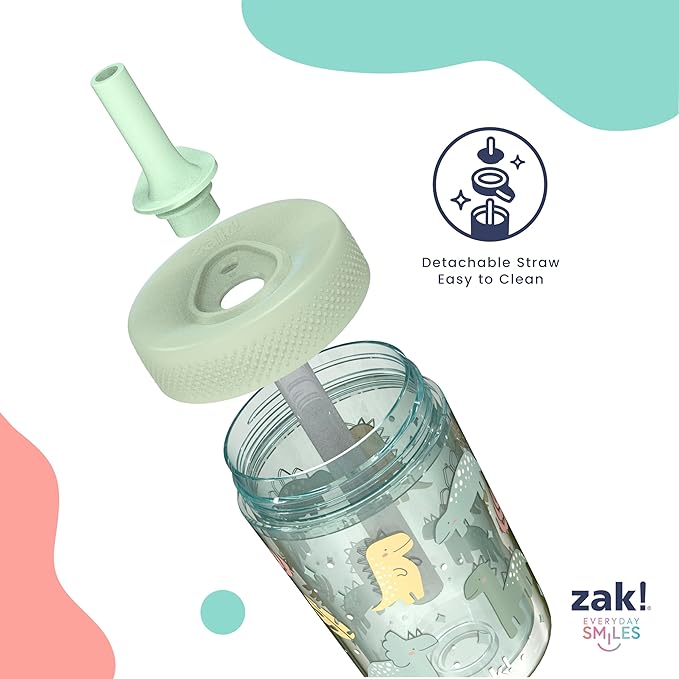 Zak Designs Capri Toddler Tumblers For Travel or At Home, 9oz 2-Pack Double Wall Plastic Sippy Cups With Leak-Proof Design is Perfect For Kids (Dino Buddies, Bubble Bay)