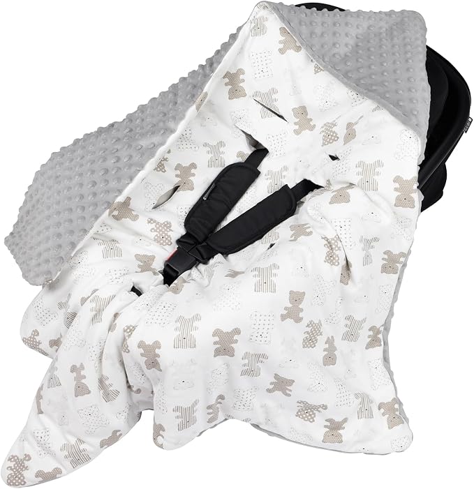 Bebamour Winter Car Seat Cover and Baby Swaddle Blanket - Newborn Wrap for Girls Boys, Warm Winter