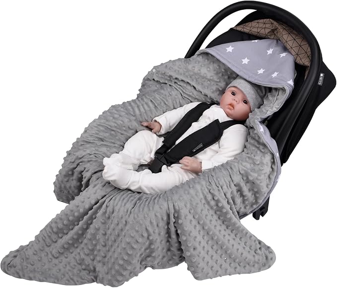 Bebamour Winter Car Seat Cover and Baby Swaddle Blanket - Newborn Wrap for Girls Boys, Warm Winter