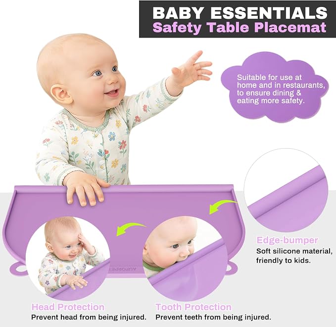 Large Silicone Suction Table Mat, 17" x 12" Thick Placemat with Edge-Bumper, Raised Edge Leakproof, Non-Slip for Kids Toddler Baby Essentials Dinning, Restaurant Eating, Plates, Art, Craft & Painting