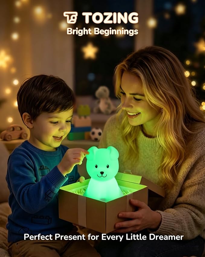 Night Light for Kids, LED Puppy Squishy Animal Lamp for Baby, Soft Silicone Dimmable Bedside Touch Light with Timer, Battery Rechargeable Nightlight Boys Gifts Toddler Room Decor