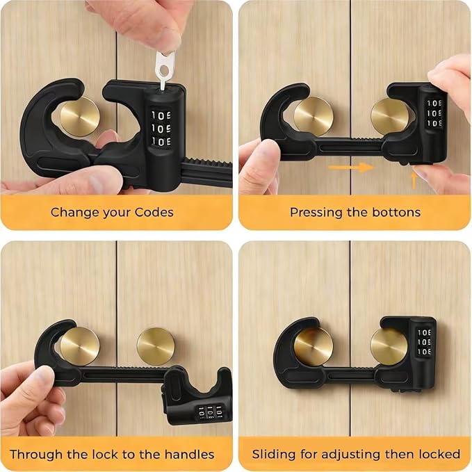 4 Pack Cabinet Locks with Combination Baby Proof Cabinet Door Lock Multifunctional Adjustable Child Safety Lock Knobs Door Lock for Knob Handle (Black)