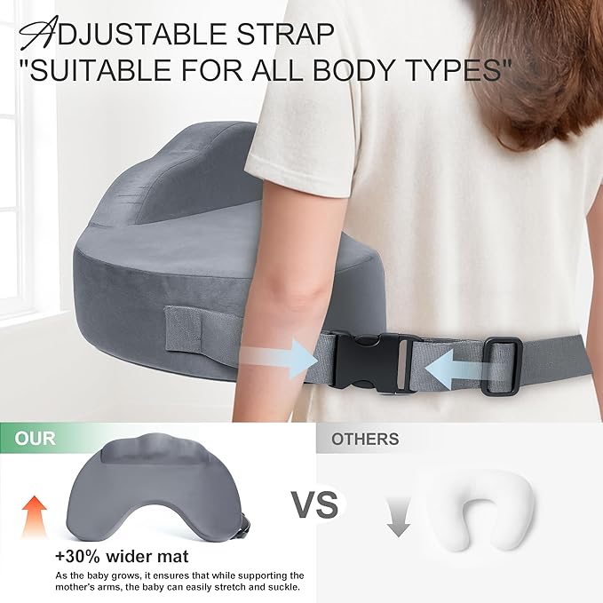 Jaxmoon Nursing Pillows for Breastfeeding, Soft Memory Foam Breastfeeding Pillow, Baby Feeding Pillow for New Mom, Lactation Pillow with Adjustable Waist Strap, Storage Pocket, Removable Cover, Grey