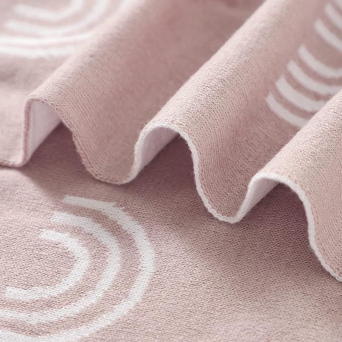 Knit Baby Swaddle Blanket for Girls - 100% Cotton Buttery Soft Cozy Receiving Swaddle Stroller Blanket for Shower Gift Registry for Newborns, Infants, Toddlers (Rainbow - Pink)
