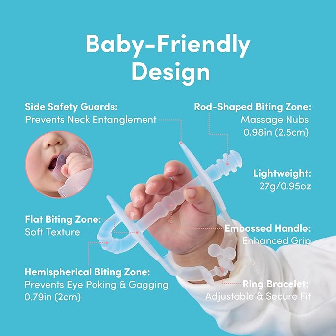 Premium Baby Hand Teether ??Soft & Hygienic Soothing Aid for Teething Discomfort in Babies 3-12 Months, BPA-Free LSR Silicone, Adjustable Wristband, Easy to Clean, Made in Korea