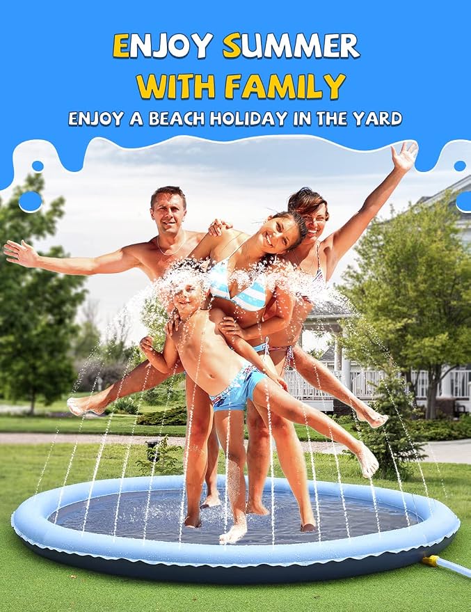 VISTOP Non-Slip Splash Pad for Kids and Dog, Thicken Sprinkler Pool Summer Outdoor Water Toys - Fun Backyard Fountain Play Mat for Baby Girls Boys Children or Pet Dog (107 inch, Blue&Blue)