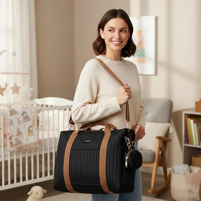 GOBABYMART Diaper Bag Tote for Moms, Baby Hospital Bag with Insulated Bottle Pockets, Changing Pad & Stroller Straps