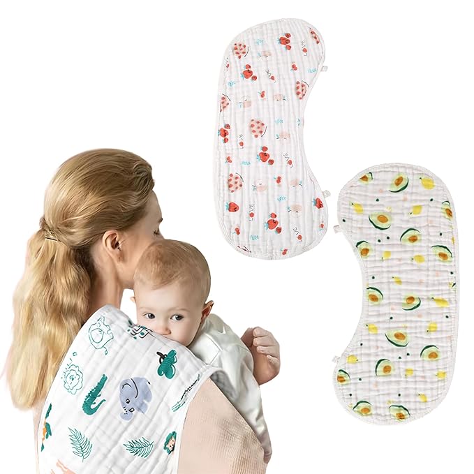 Muslin Baby Burp Cloths - 2 Pack 70% Viscose from Bamboo and 30% Cotton Large 22'' by 12'' Absorbent Milk Spit Up Rags - Burping Cloths for Newborn, Girls Boys