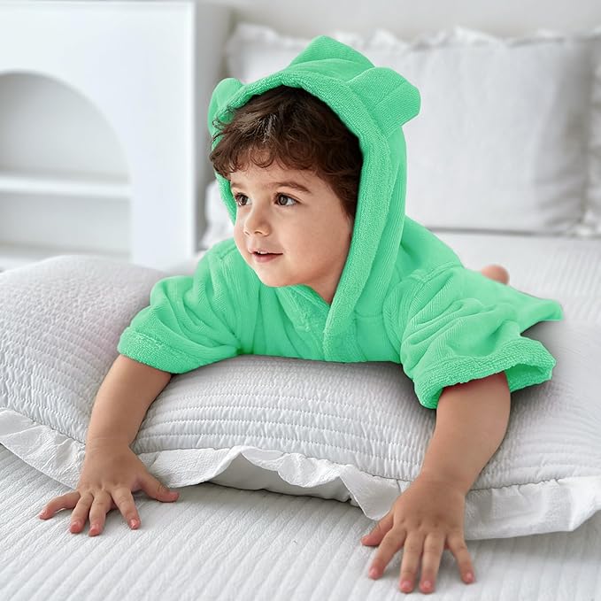 VOOVA & MOVAS Toddler Bath Towel with Bear Ear Hood, 0-24Months | 100% Cotton, Ultra-Soft & Absorbent | Gentle for Sensitive Skin, Bath, Pool & Beach Towel | Newborn, Mint Green