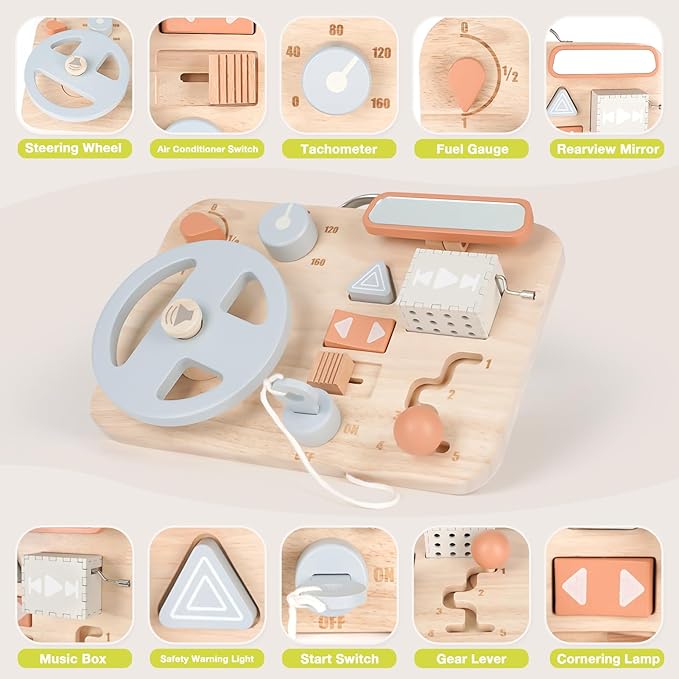 Vanplay Montessori Busy Board for Toddlers - Wooden Montessori Toys, Aesthetic Sensory Activity for Fine Motor Skills, Travel Busy Board Educational Sensory Toys for Boys and Girls