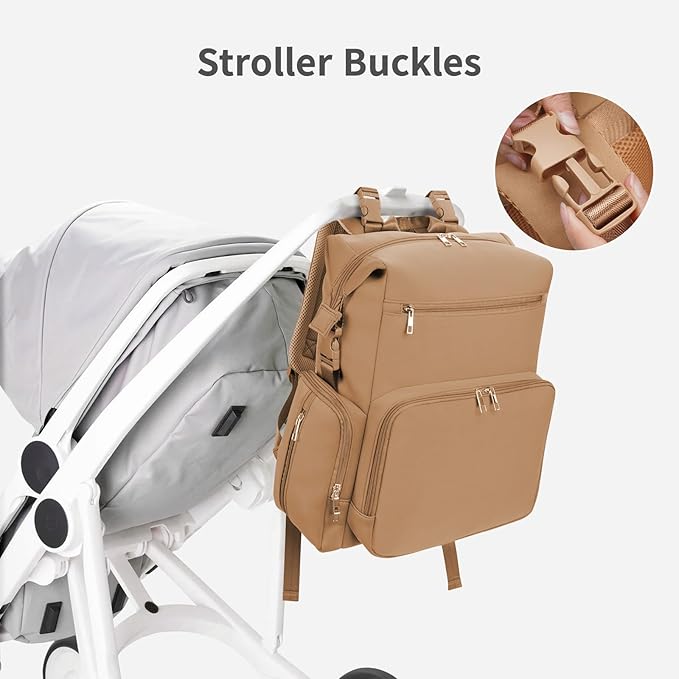 CEI-CEI Neoprene Diaper bag Backpack Waterproof Baby Changing Bags for Mom and Dad with Changing Pad Large Travel Maternity Tote with Insulated Pockets and Organised Compartments (Oat)