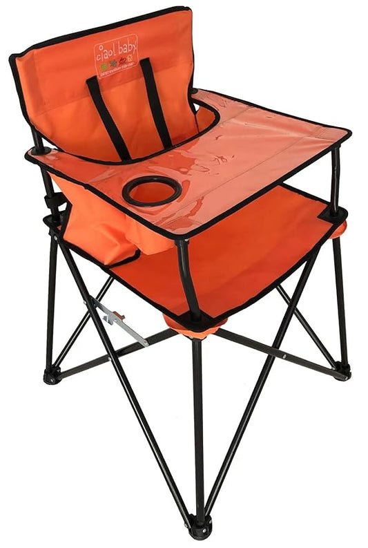 ciao! Baby Portable High Chair for Babies and Toddlers, Compact Folding Travel High Chair with Carry Bag for Outdoor Camping, Picnics, Beach Days, and More (Orange Spirit)