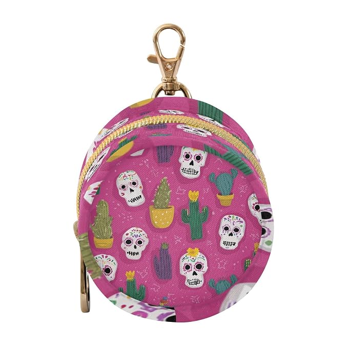 Pacifier Holder with Clip Pacifier Case for Diaper Bag Round Baby Pacifier Pouch Box Bag Portable Pink Skulls Green Cactus