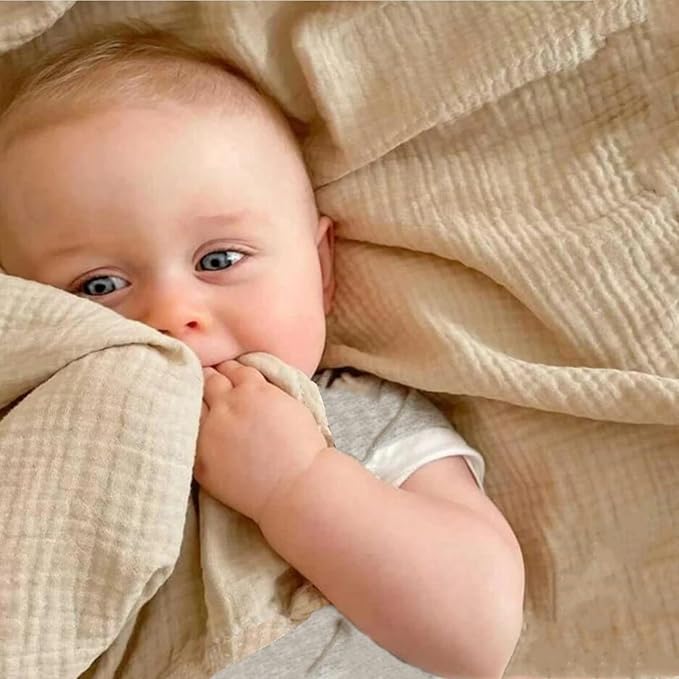 insular Muslin Swaddle Blankets for Boys Girls, 2 Pack Receiving Baby Blanket Large 47 x 47 inches, Soft Breathable Swaddling Wrap for Unisex Newborn, Teddy Bear&Khaki
