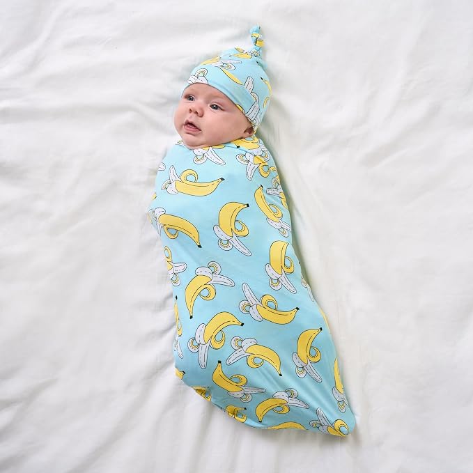 Little Sleepies Swaddle & Hat Set, Baby Swaddles Newborns, Soft Viscose from Bamboo Swaddle Blanket Wrap (Bananas)