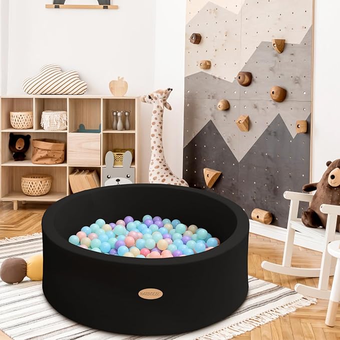 HARBOLLE Baby Ball Pit 35.4" Soft Round Memory Foam Ball Pits NOT Included Balls Indoor Outdoor Playpen for Babies Toddlers Kids Great Gift for Girls Boys, Black