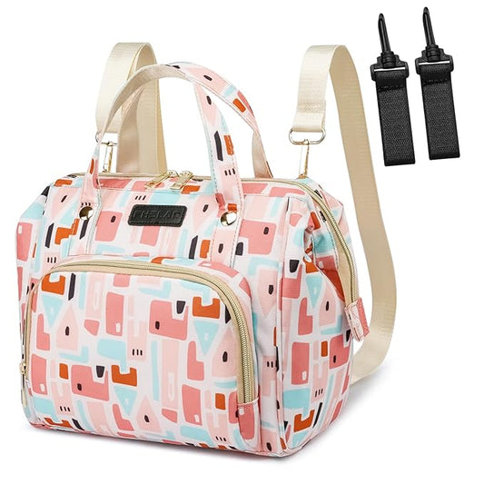 FHELAD Diaper Bag Backpack, Pink | Small, Waterproof, Multi-Function, Insulated Pockets, Travel Backpack, Maternity Bag