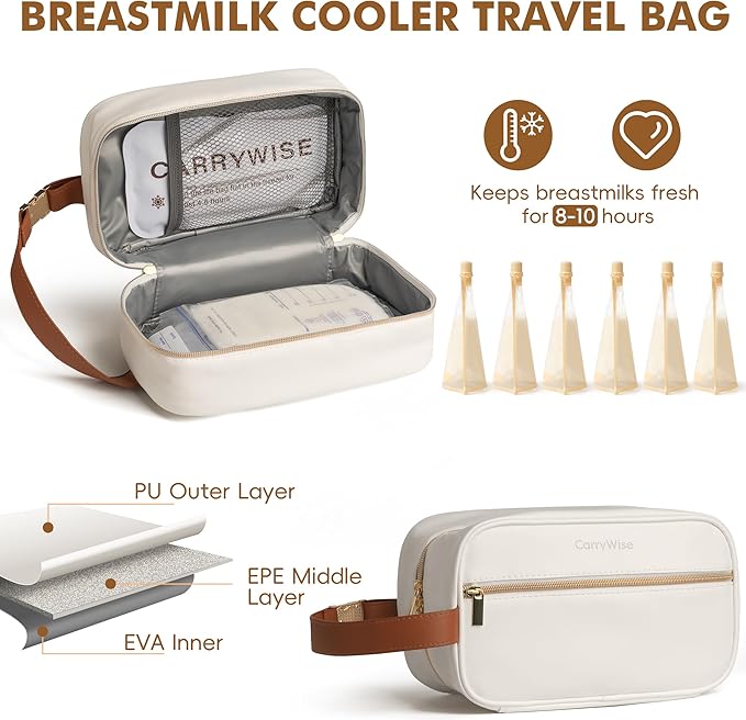 Breast Milk Cooler Travel Bag with 3 Ice Pack, Waterproof Breastmilk Cooler Storage Bag, Portable & Versatile Insulated Cooler Bag with Buckle Handle for Nursing Mom Daycare