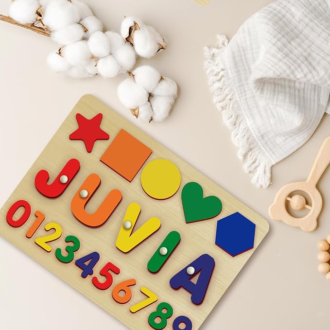 Custom Name Puzzles for Toddlers 1-3 - Personalized Wooden Animal Puzzle for Kids, Baby Gifts, Baby Shower, Christmas, Newbaby Gift, Gifts for 1 2 3 Years Old (Circle-number-01)