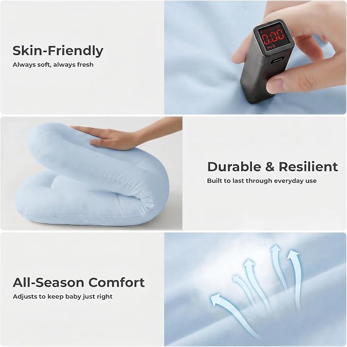 Infant Support Cushion - Baby Support Cushion for Newborn, 0-24 Months, Breathable Cotton Tummy Time Mat, Supervised Use, Portable Newborn Essentials for Home and Travel, ZumaBlue (Cover Included)