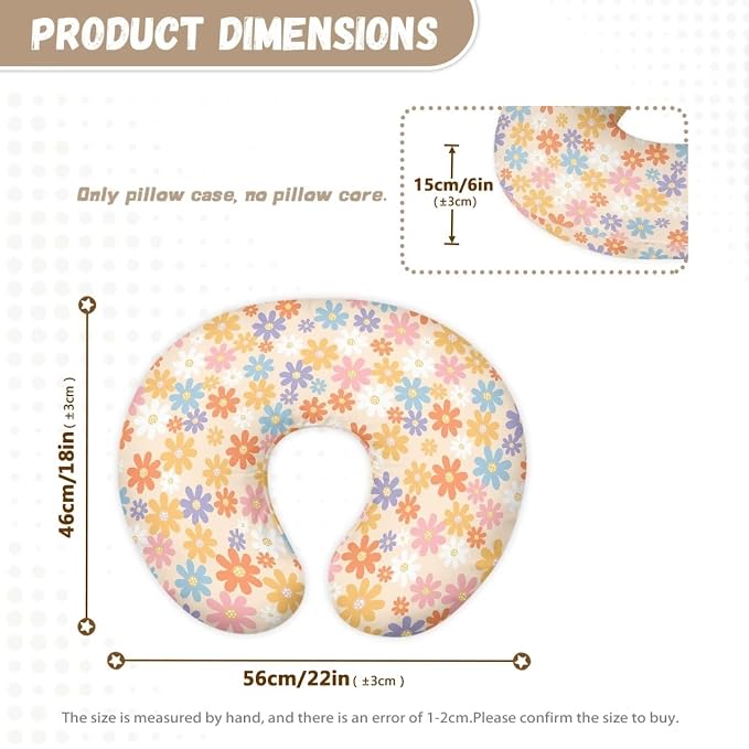 Cartoon Hippie Flower Nursing Pillow Cover for Baby Boy Girl Breastfeeding Nursing Pillow Slipcovers Super Soft Breathable and Washable