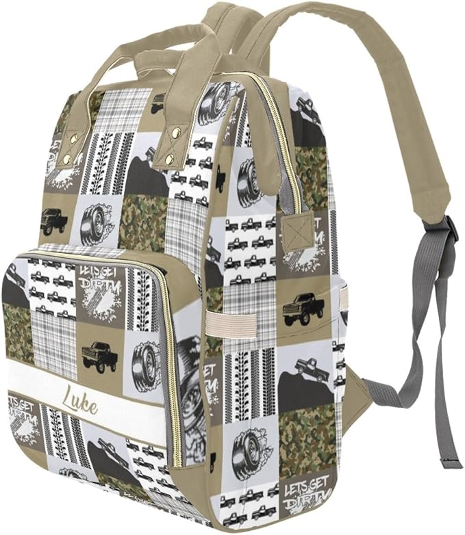 Personalized Diaper Bag Customized Waterproof Nursing Bags Custom Mommy Daypack with Name for Travel Outside Daily Use (Truck)