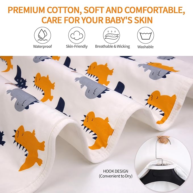 2 Pack Baby Changing Pad, Diaper Changing Mat for Dresser, Changing Table, Travel, 100% Cotton Surface, Breathable & Waterproof, Shower Gift for Newborn Boys, Extra Large 24" x 30", Dinosaur
