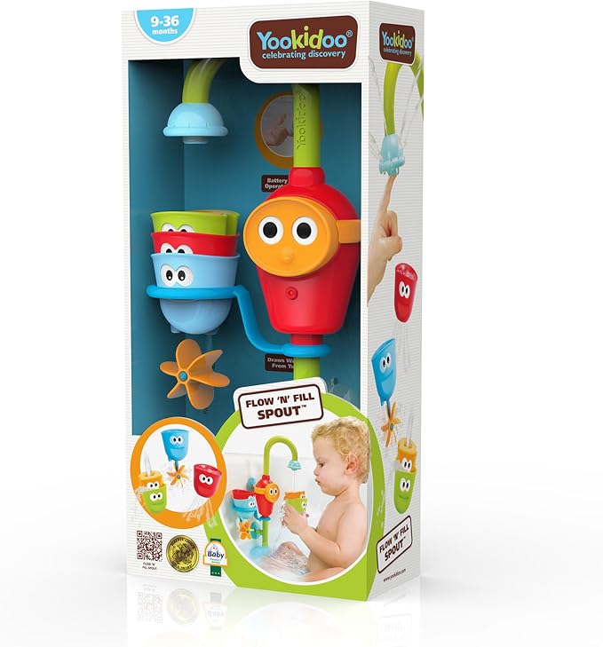 Yookidoo Toddler and Baby Bath Toy (Ages 1-3): Flow N Fill - 3 Stackable Play Cups - Battery Operated Interactive Hose Toy & Tumblers with Multiple Play Aspects - Make Bath Time Magical (No Mold)