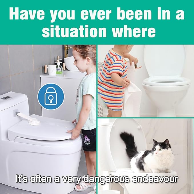 Baby Toilet Safety Locks (2 Pack)| Childproof Toilet Seat Lock | Baby Safety Products | Baby Proofing Kit | Prevents Toddlers from Opening Toilet Lids | 3M Adhesive and Tool-Free Installation（White）