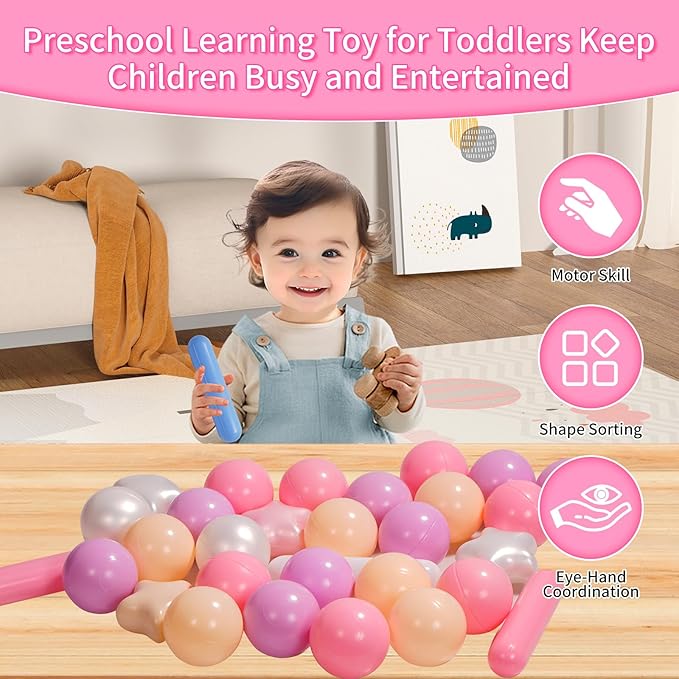 Ball Pit Balls for Toddlers 1-3, 300pcs Crush Proof Plastic Balls for Girls Ball Pit, BPA Free Non-Toxic Play Balls for Baby Pool, Playhouse, Tent, for Dogs & Pets, 3 Shapes Mixed Pink Purple