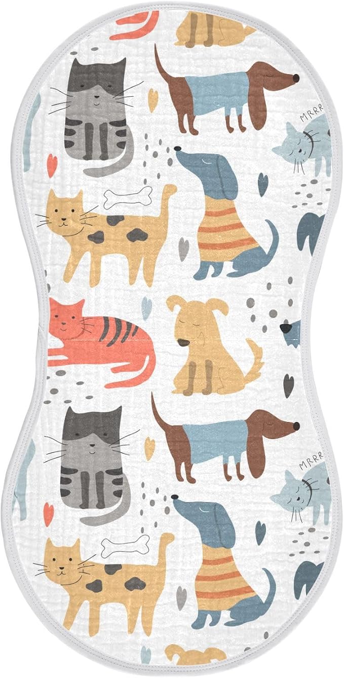 vvfelixl Muslin Burp Cloths Different Dogs Cats Baby Washcloths for Baby Girl Boys 2 Pack